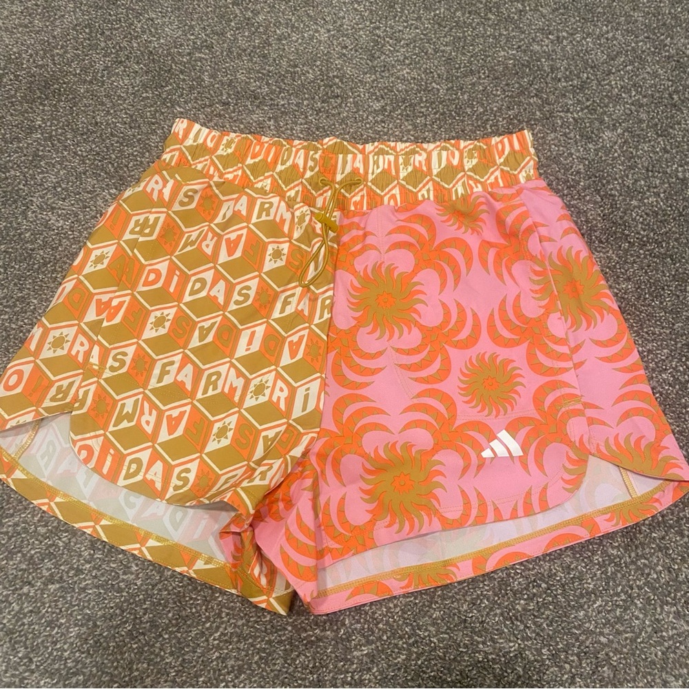 ADIDAS X FARM RIO Pacer Shorts Women’s XS Semi Pink Glow/Semi Solar Orange